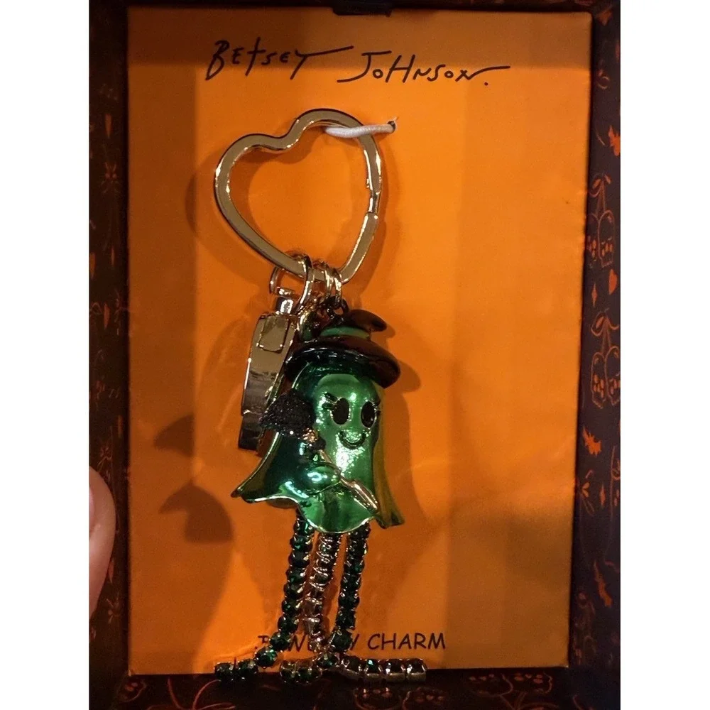 New! Betsey Johnson Ghost Witch With Crystal‎ Fringe Bag Charm Keychain